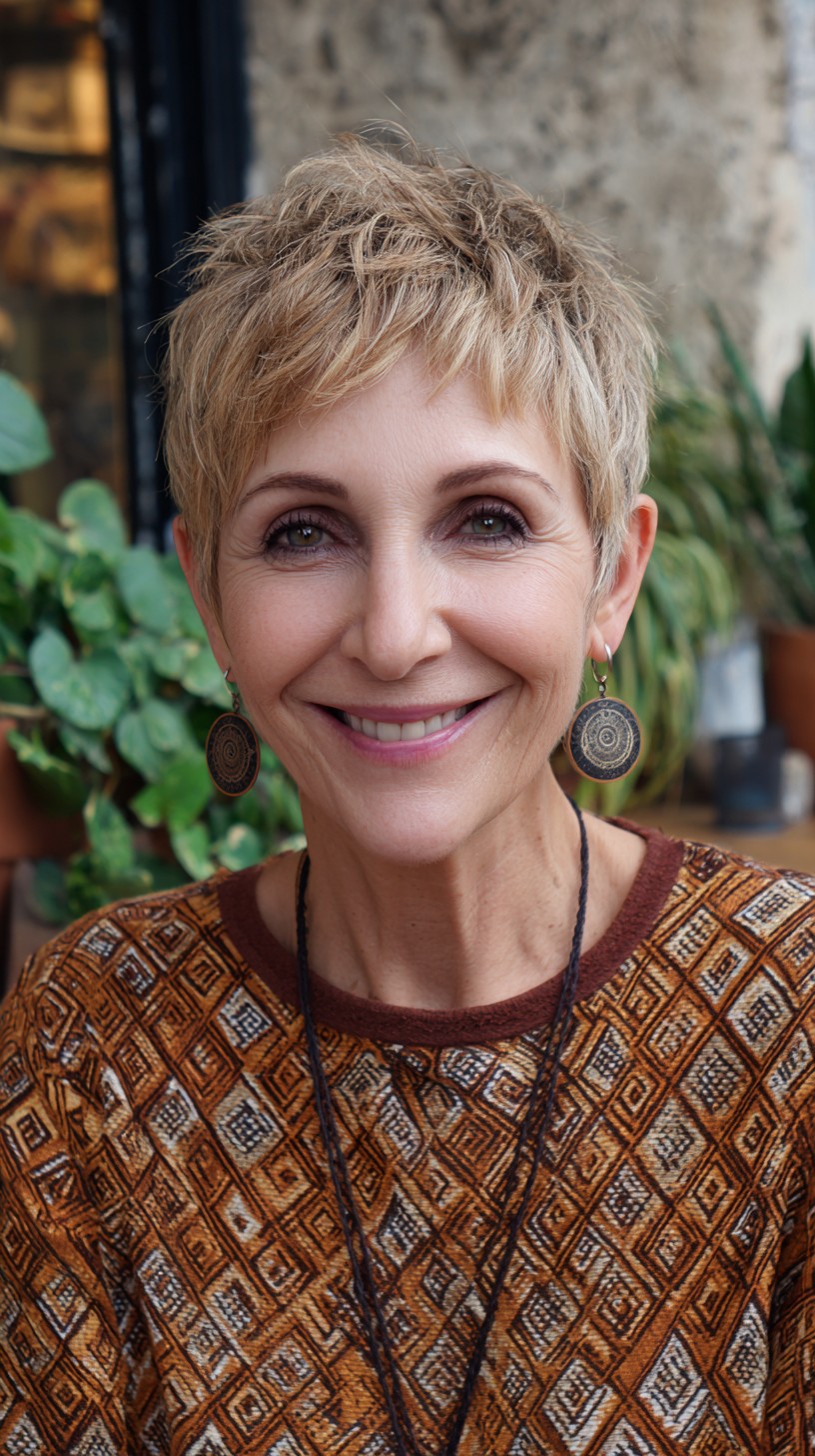 Cropped Ash-Blonde Pixie with Feathered Micro Fringe