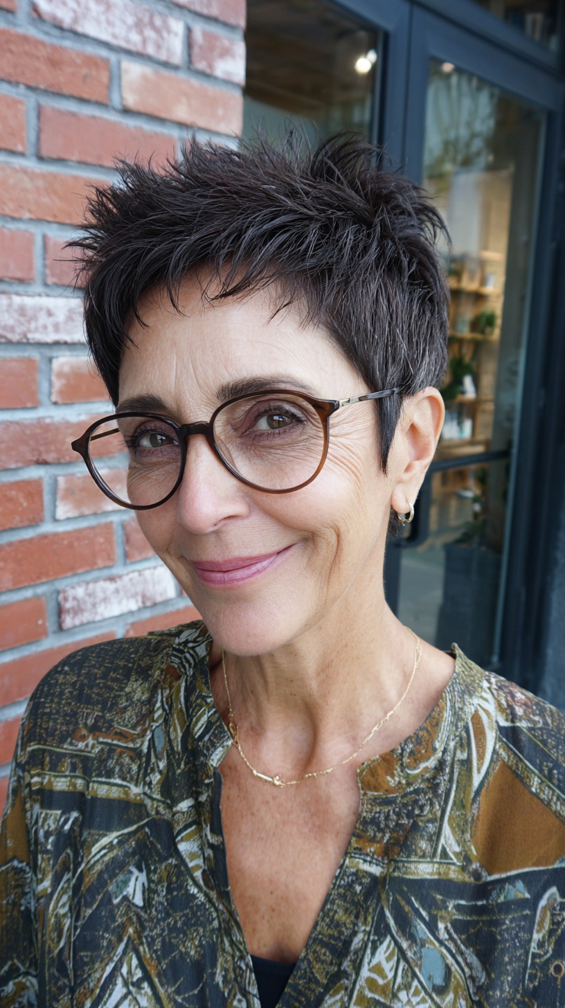 Cropped Spiky Pixie with Subtle Salt-and-Pepper Dimension