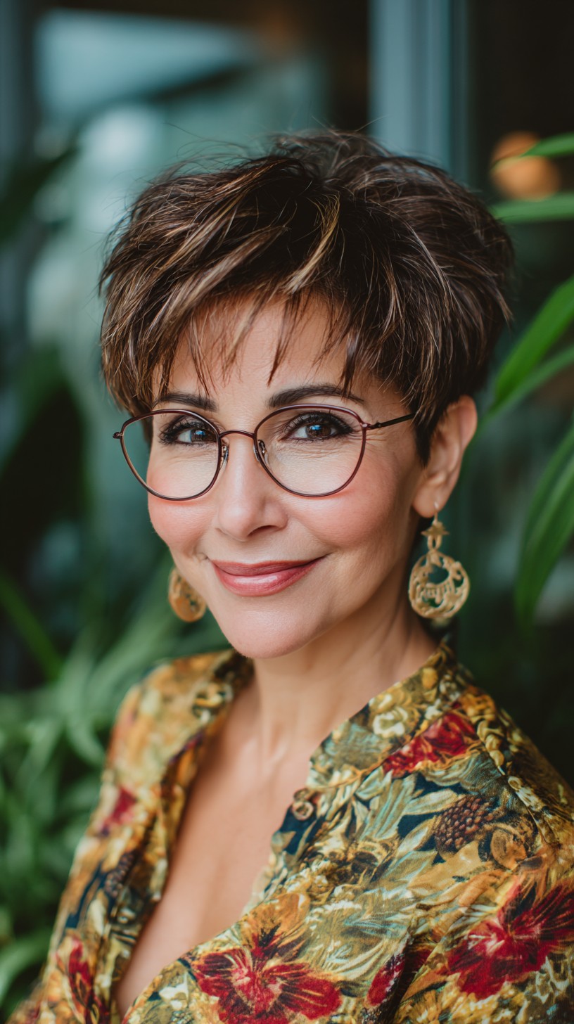 Cropped Textured Pixie with Glasses-Friendly Feathered Fringe