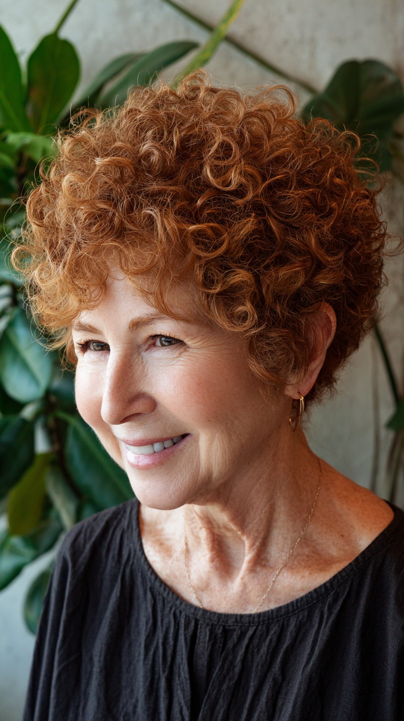 Curly Copper Textured Pixie with Tapered Nape