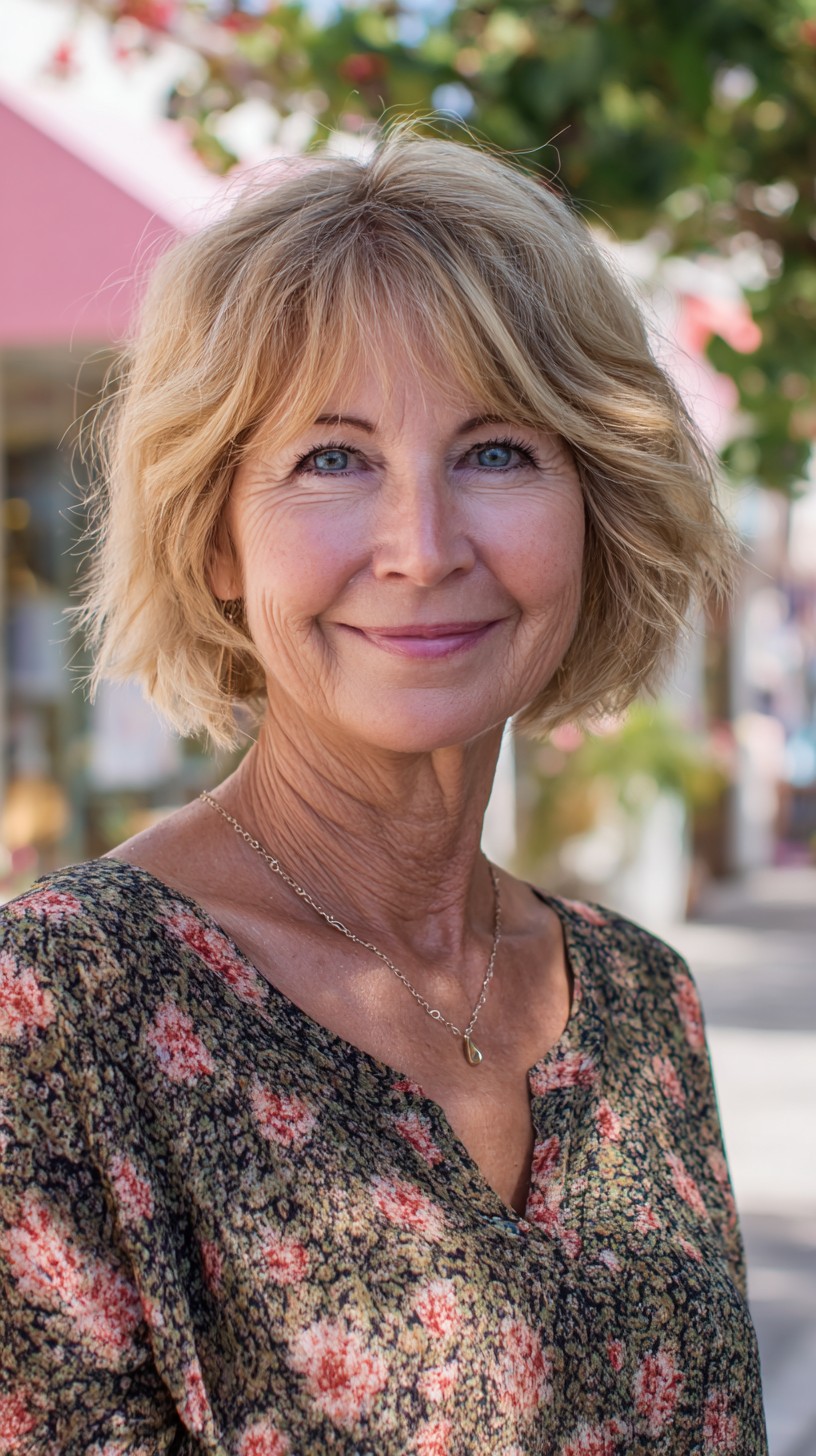 Feathered Blonde Chin-Length Bob with Airy Curtain Fringe