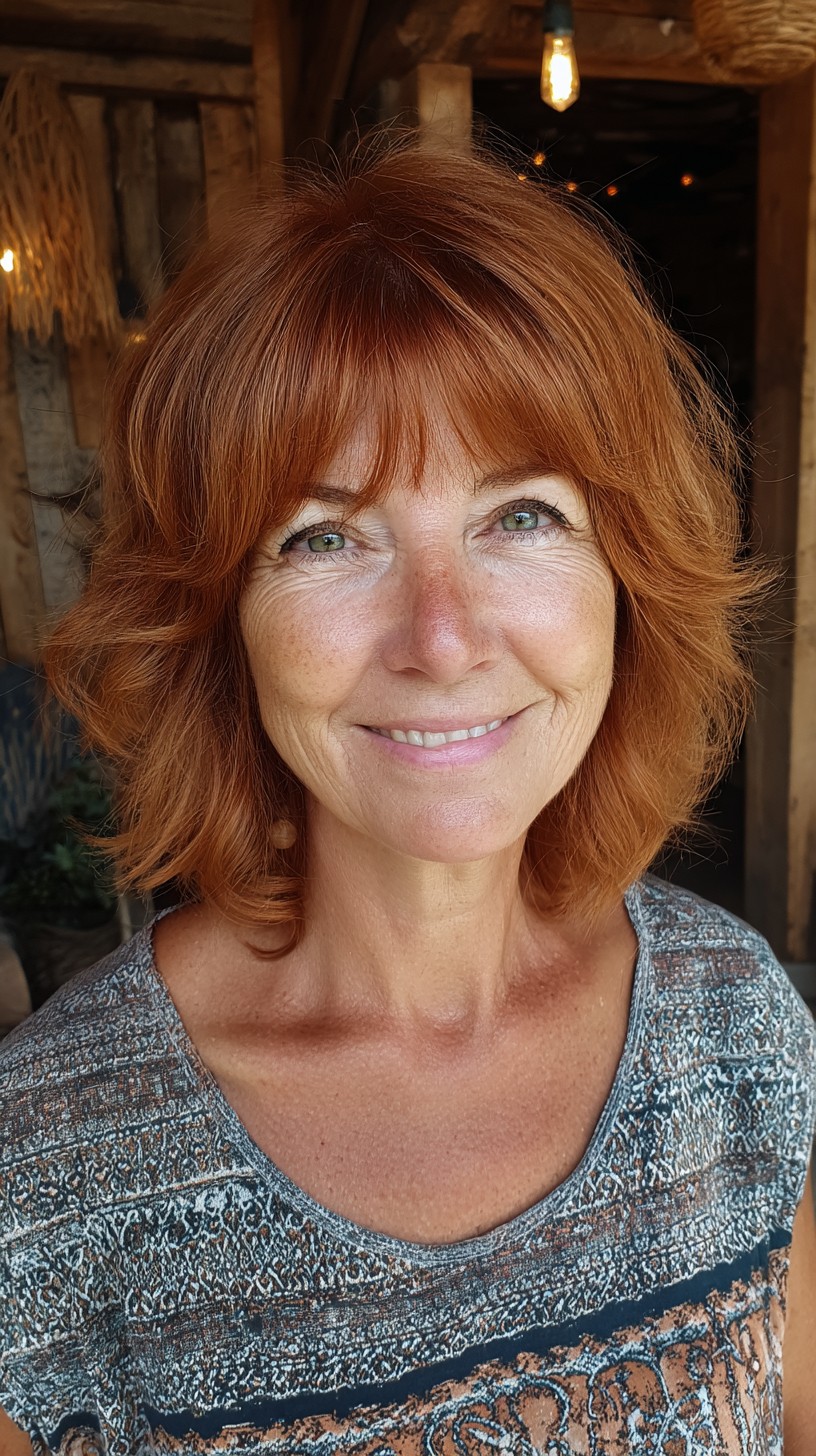 Feathered Copper Bottleneck Bob with Airy Fringe