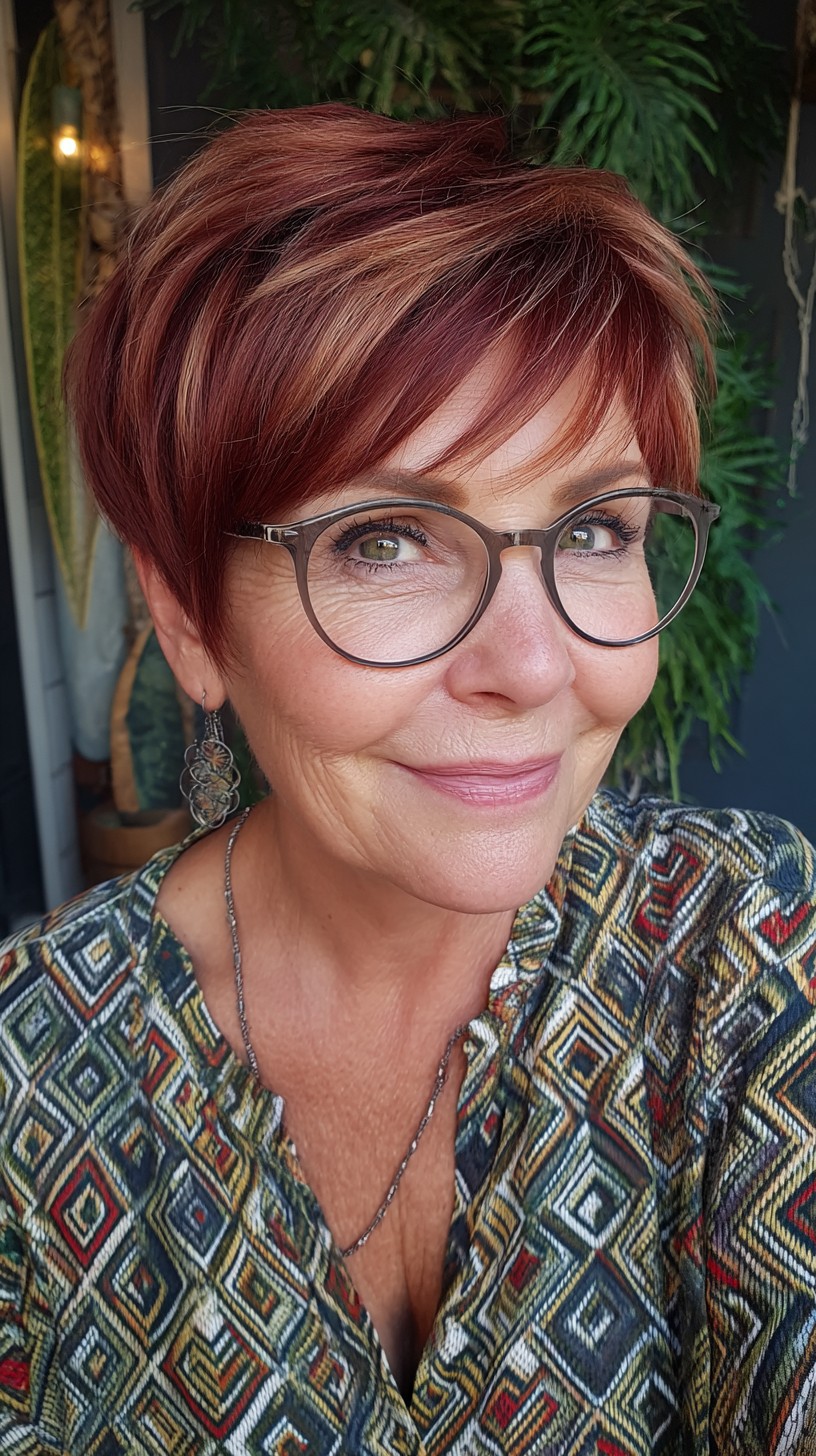Layered Auburn Pixie with Face‑Framing Highlight Slice