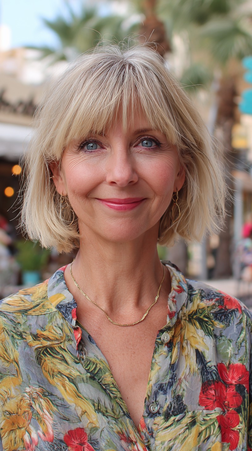 Light Textured Bottleneck Bob with Feathered Micro-Bangs