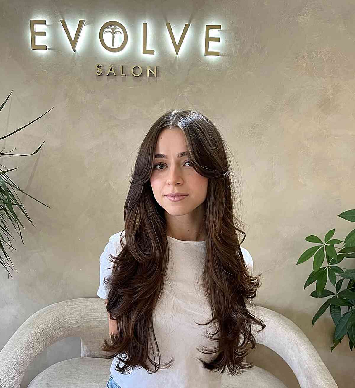 Long Layered Brunette Hair with Soft Face-Framing Layers