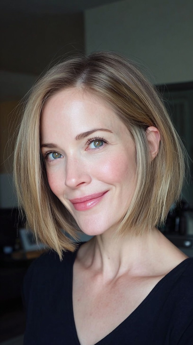 Precision Chin-Length Blunt Bob with Face-Framing Micro-Layers
