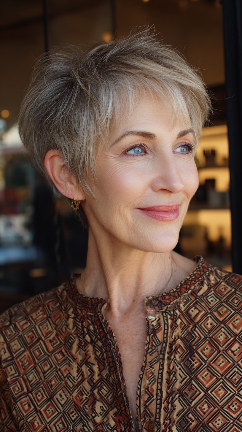 Rooted Silver Pixie Shag with Feathered Crown Lift