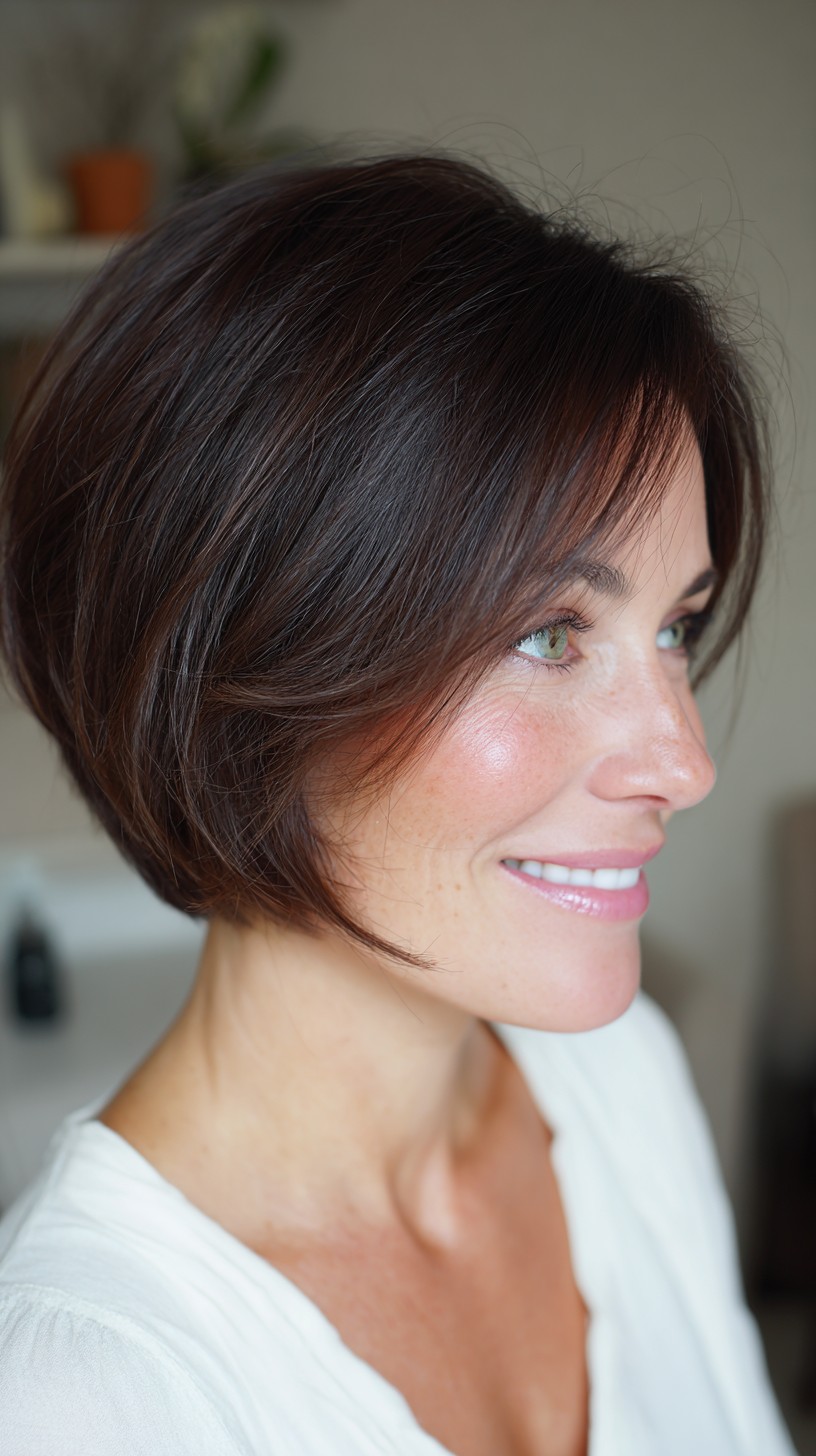 Rounded Chin-Length Bob with Wispy Curtain Fringe