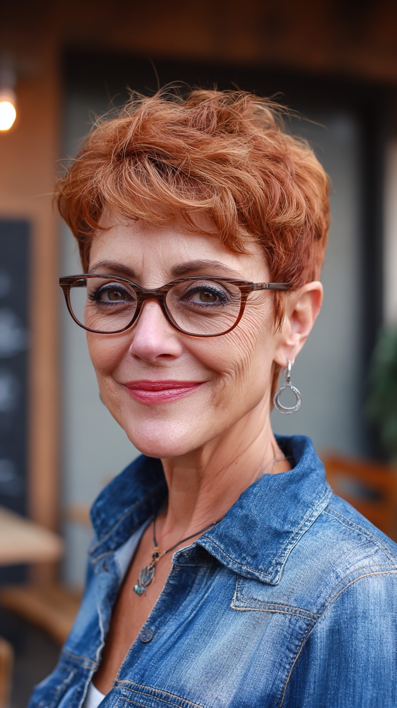 Short Copper Pixie with Crown Lift and Tapered Nape