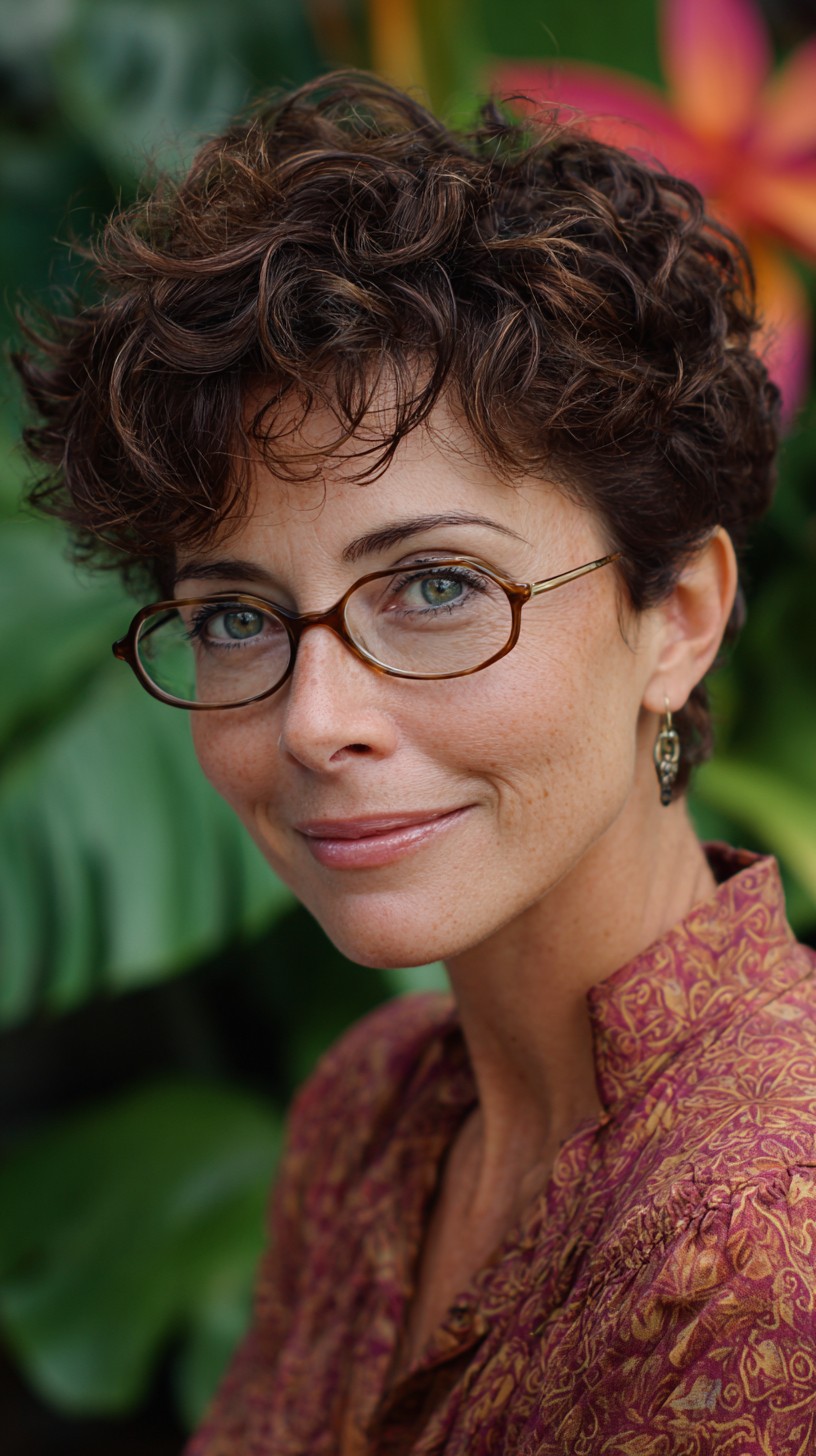 Short Curly Pixie with Soft Brow-Grazing Fringe and Tapered Nape