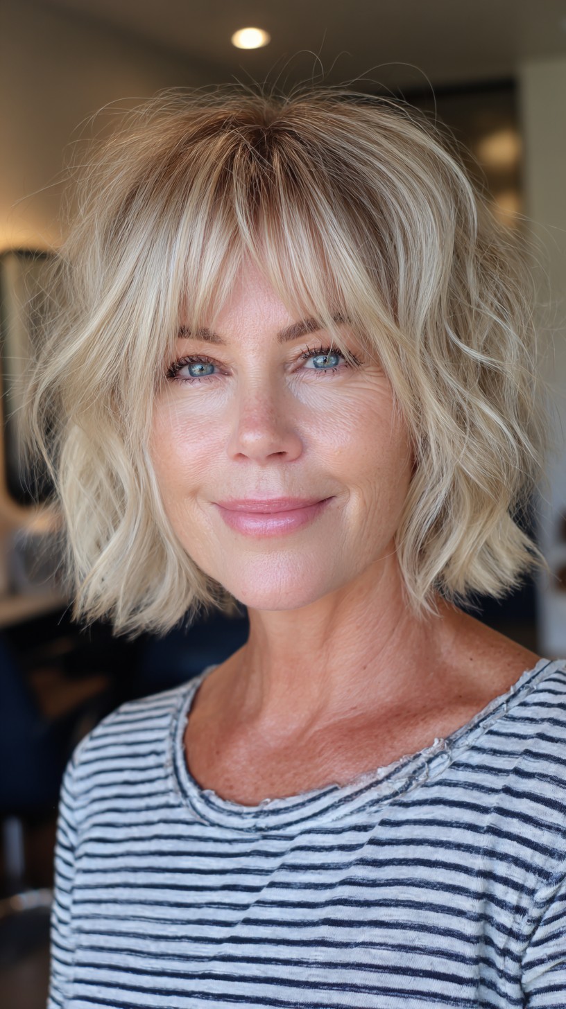 Short Layered Bob with Feathered Fringe and Soft Root Depth