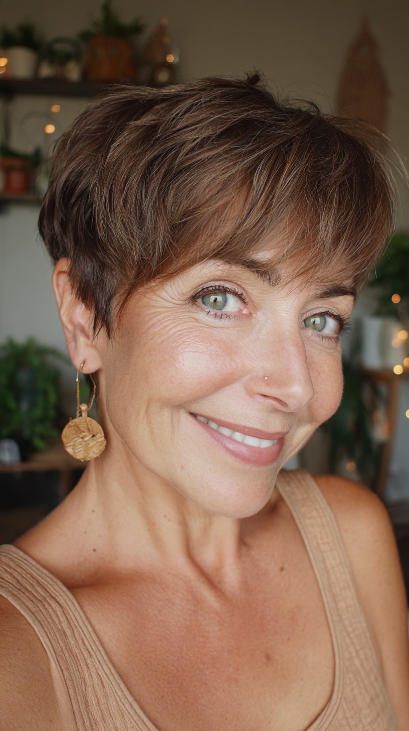 Short Textured Pixie with Soft Micro-Bangs and Lifted Crown