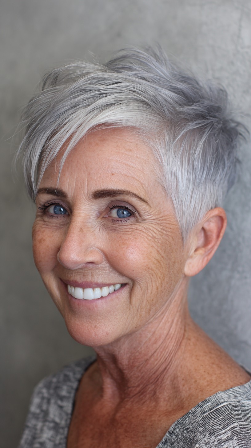 Silver Textured Pixie with Feathered Side Fringe