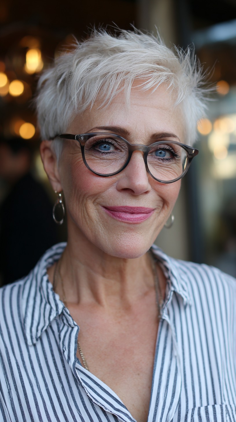 Silver Textured Pixie with Lifted Crown and Point-Cut Fringe
