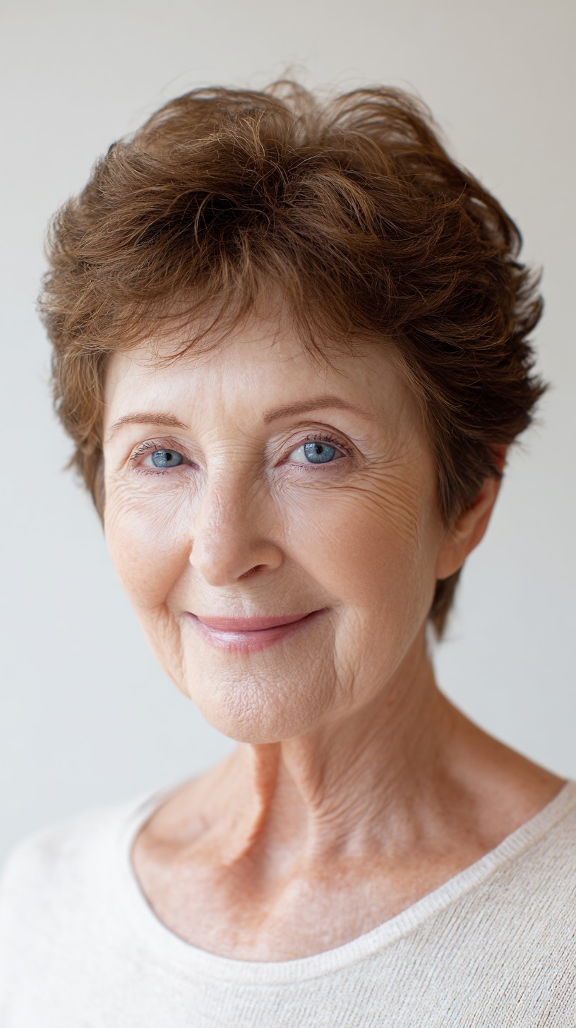 Soft Auburn Tapered Pixie with Airy Crown Texture