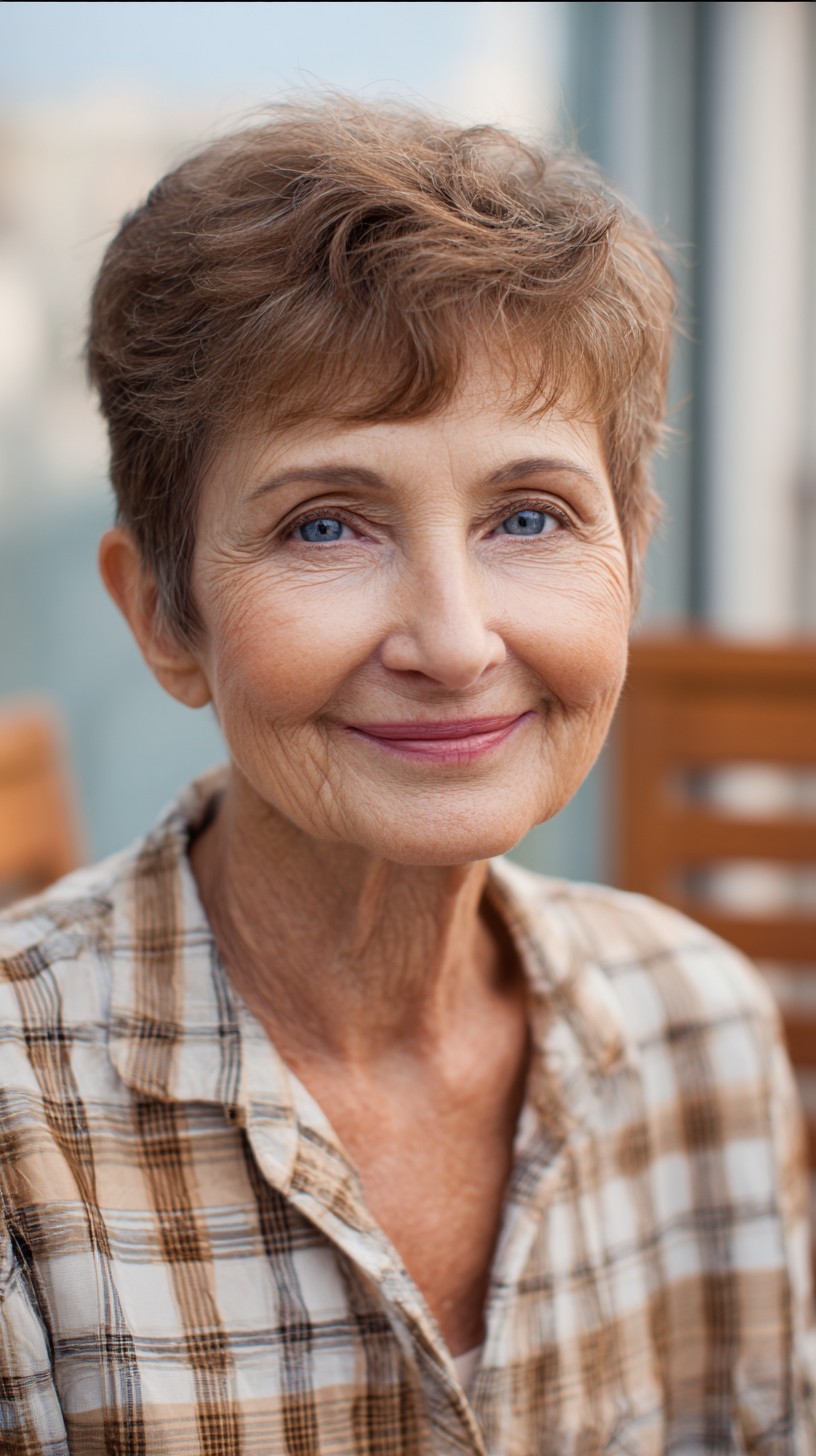 Soft Brushed-Back Short Pixie with Feathered Micro-Bangs