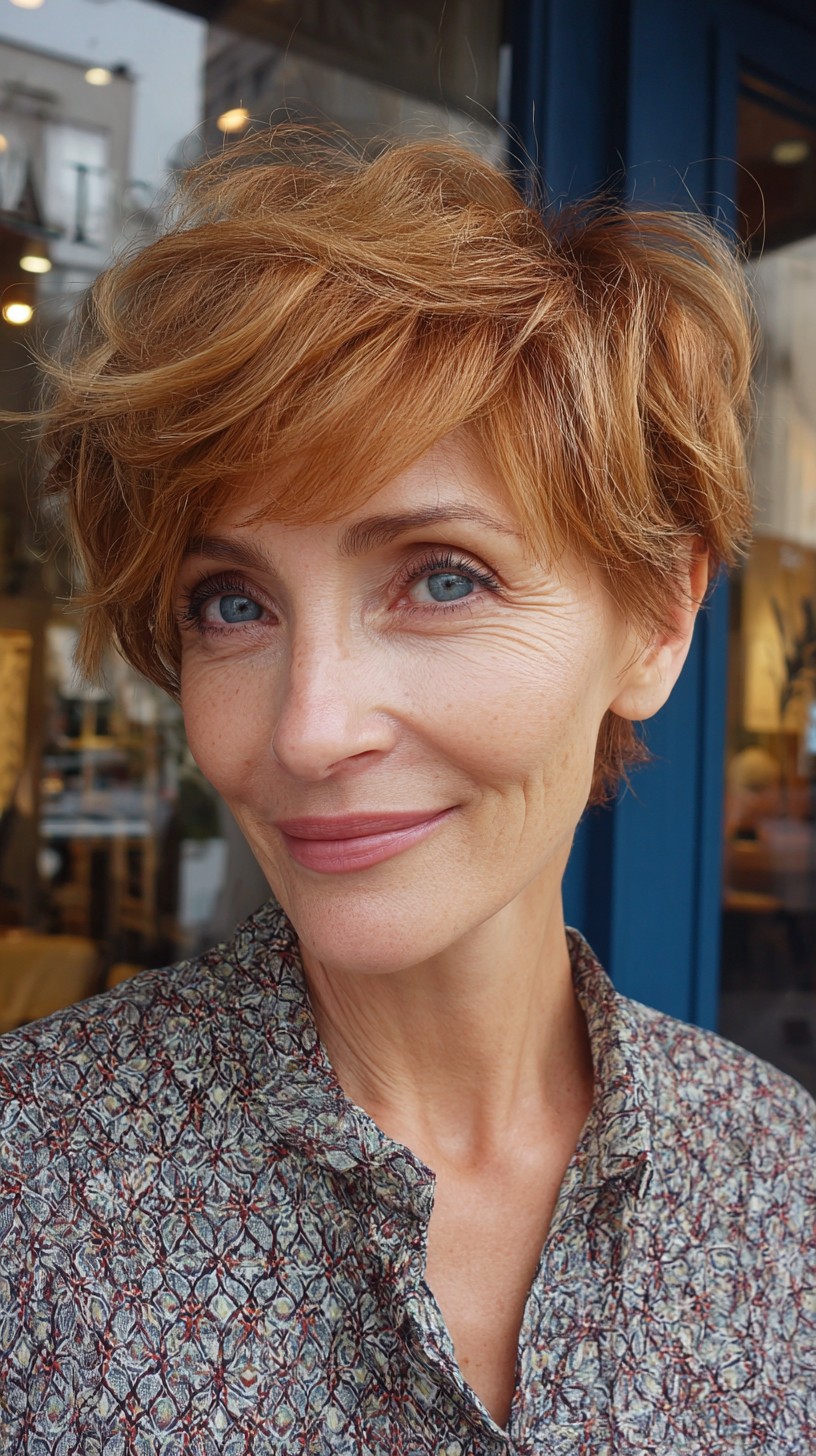 Soft Copper Pixie Shag with Feathered Side Fringe