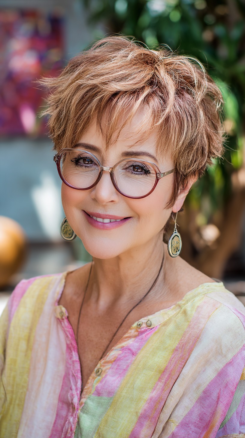Soft Copper Textured Pixie with Wispy Micro‑Fringe