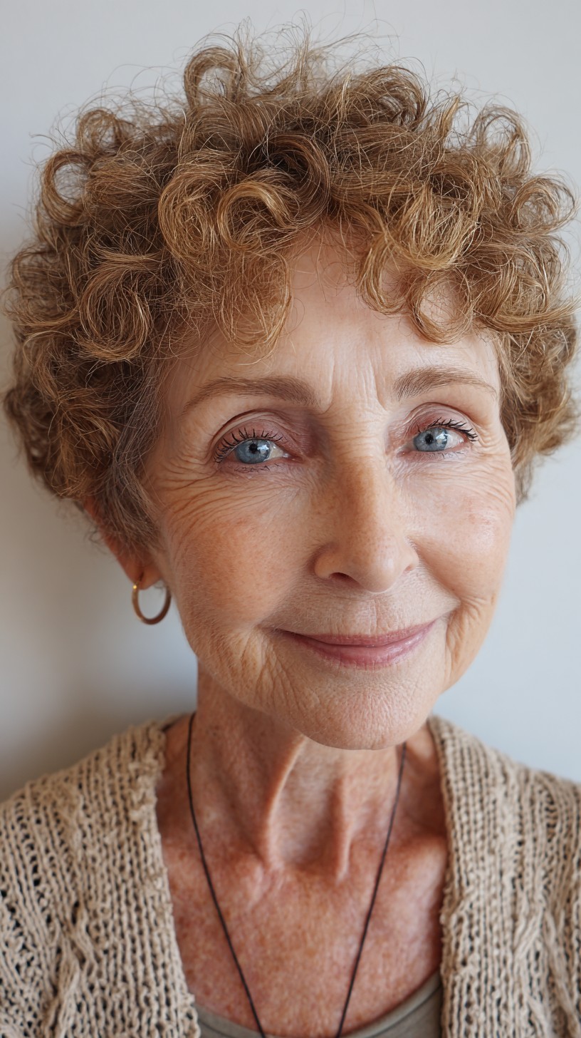 Soft Curly Textured Pixie with Subtle Sun-Kissed Lowlights