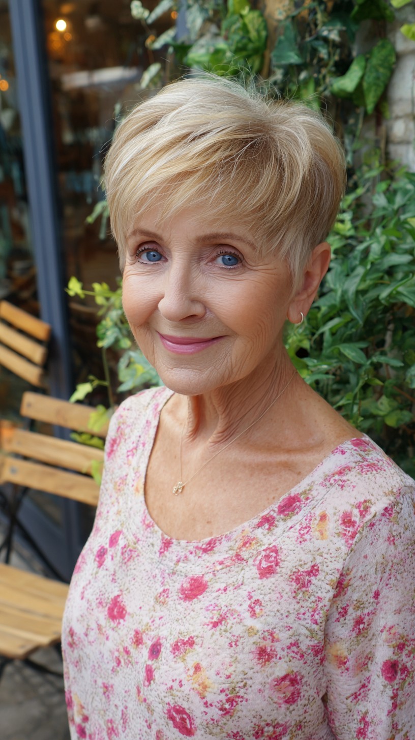 Soft Feathered Blonde Long Pixie with Tapered Nape
