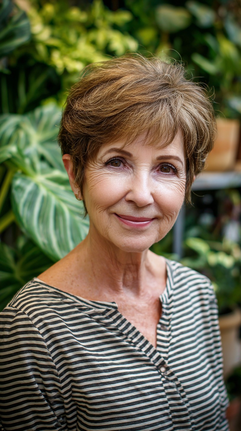 Soft Layered Long Pixie with Tapered Nape and Silver Roots