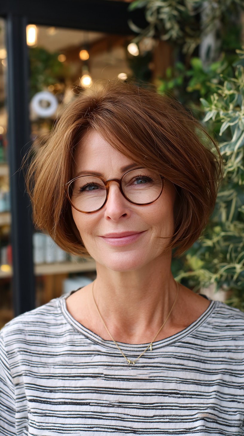 Soft Rounded Layered Bob with Side-Swept Fringe