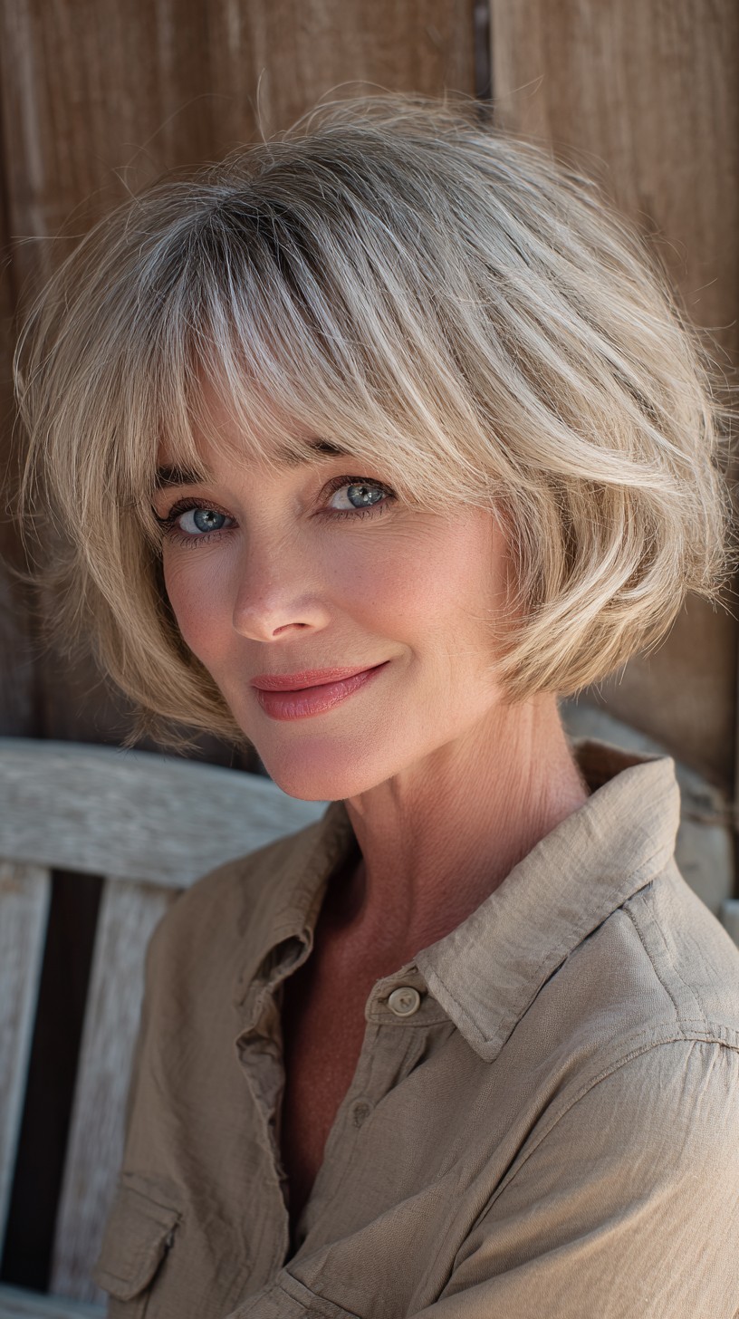 Soft Stacked Silver Bob with Curtain Fringe