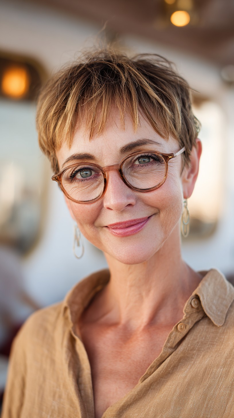 Sunlit Textured Short Pixie with Micro Fringe