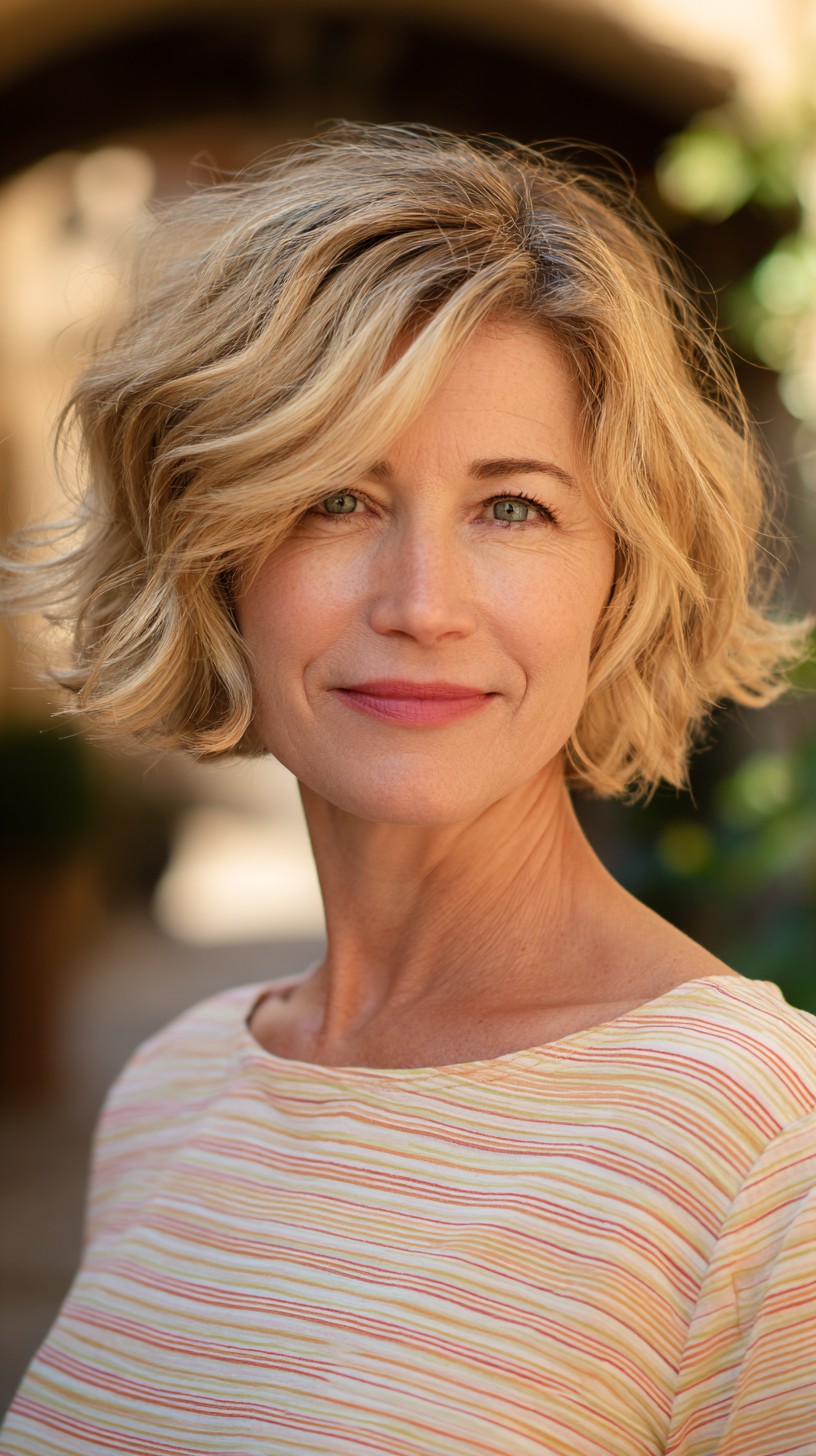 Textured Blonde Chin-Grazing Bob with Soft Root Definition