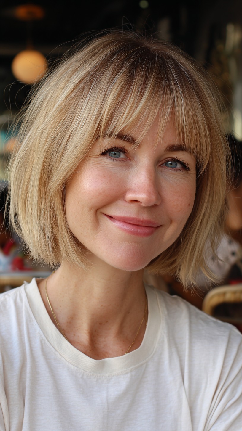 Textured Blunt Bob with Wispy Fringe