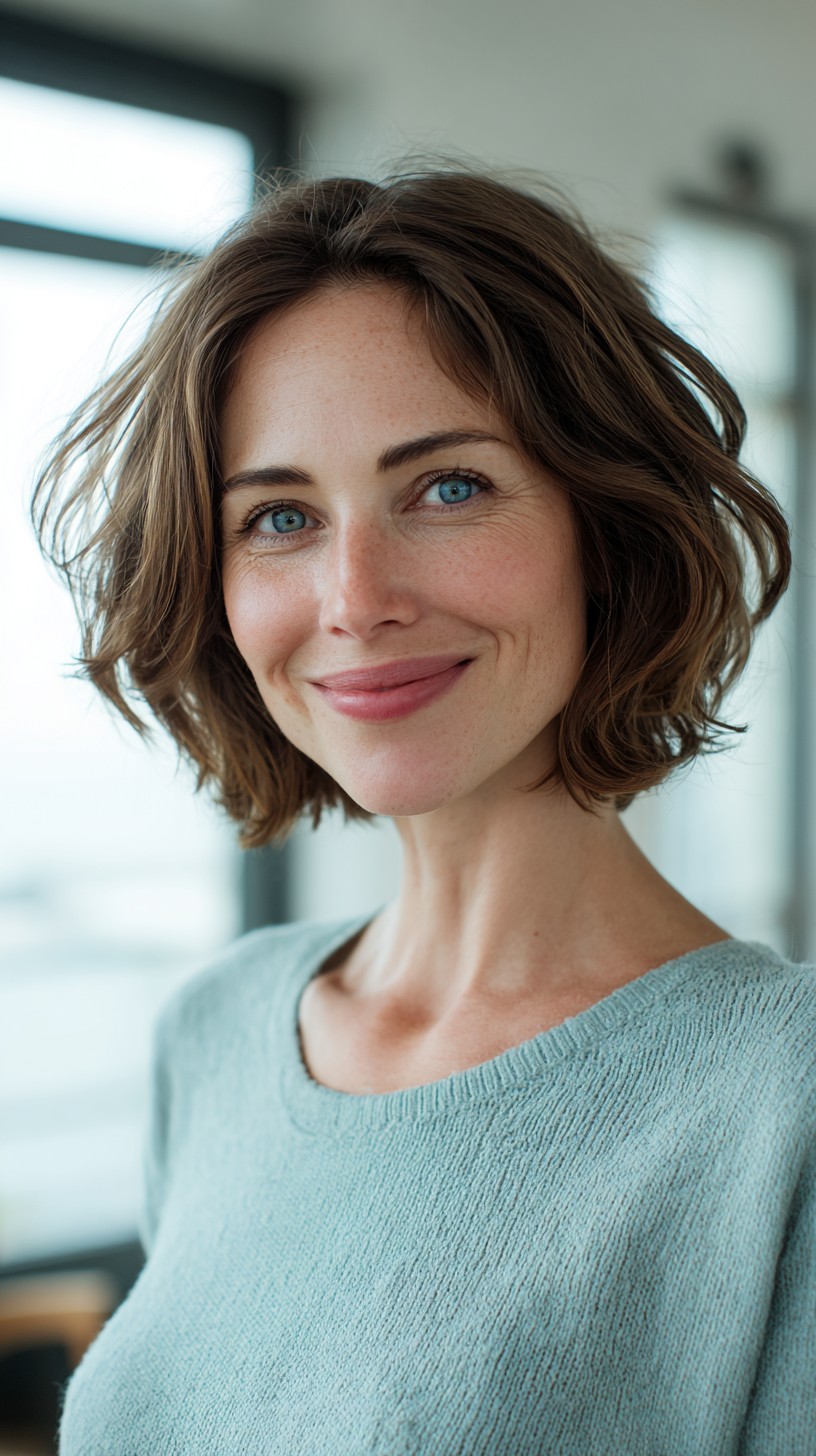 Textured Chin-Length Bob with Soft Curtain Part