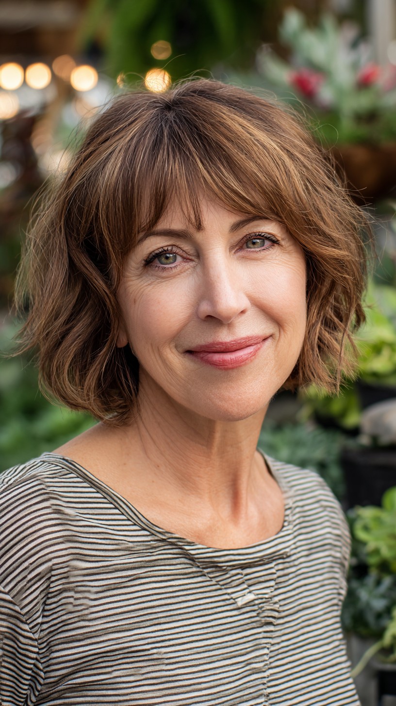 Textured Jaw-Length Bottleneck Bob with Soft Micro-Curtain Fringe