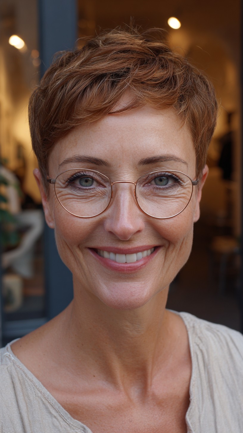 Textured Warm Copper Pixie with Lifted Crown and Soft Fringe