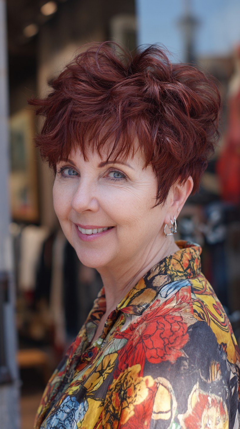 Voluminous Copper Pixie Shag with Tapered Nape