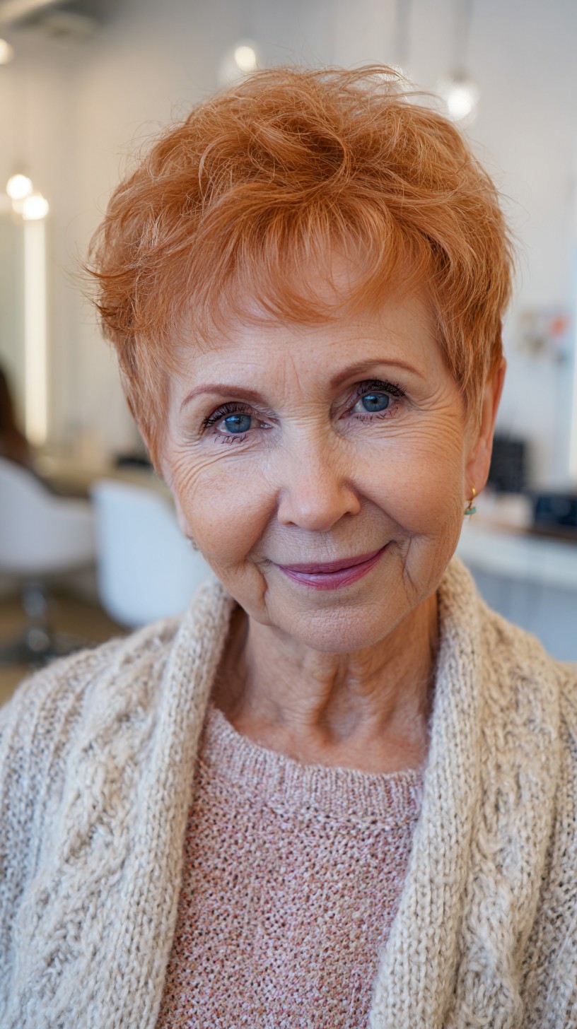 Warm Copper Textured Pixie with Wispy Frontal Fringe