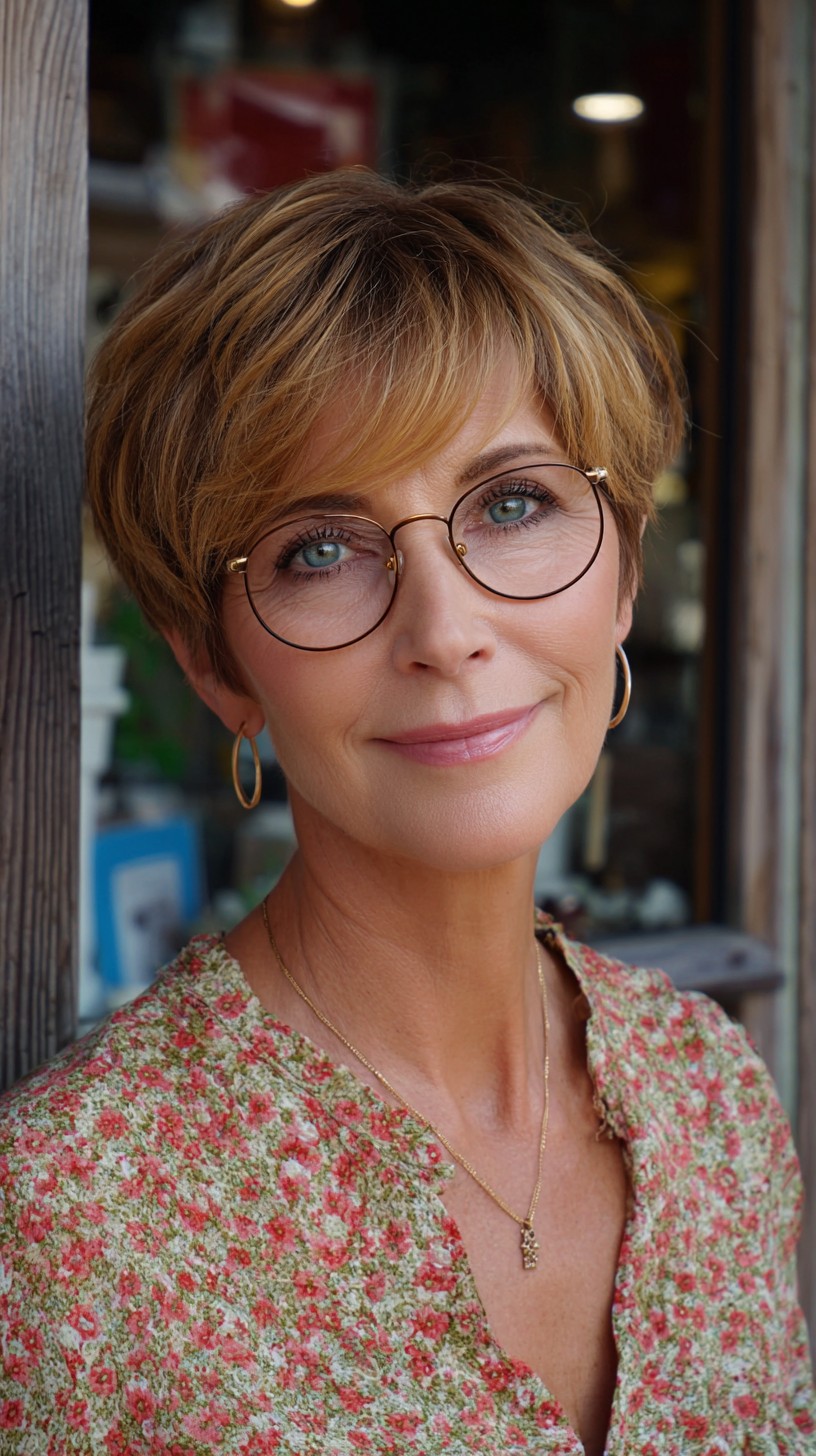Warm Golden Root-Melt Pixie with Glasses-Grazing Fringe