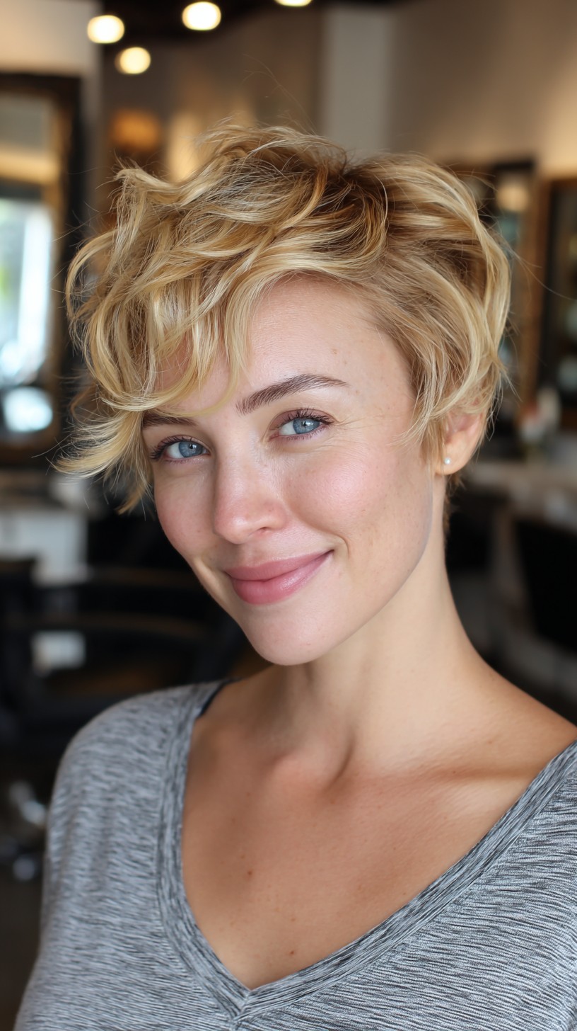 Airy Feathered Blonde Pixie with Soft Waves