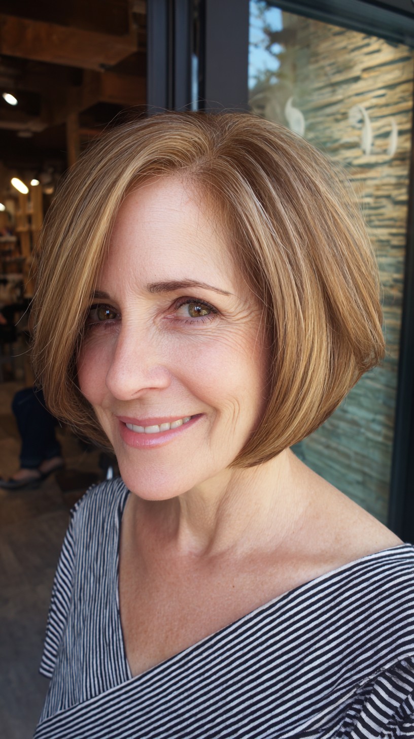 Chin-Length Side-Part Graduated Bob with Face-Framing Highlights