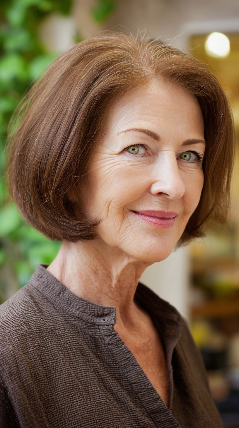 Classic Chin-Length Bob with Soft Pointed Ends and Silver Root Blend