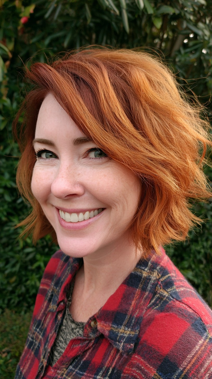 Copper Textured Deep Side-Part Jaw-Length Bob
