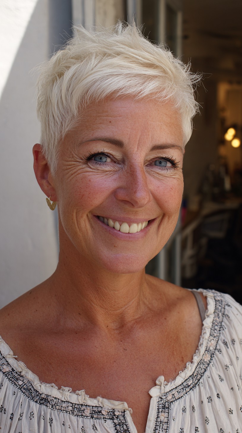 Cropped Platinum Pixie with Textured Lift and Close Taper