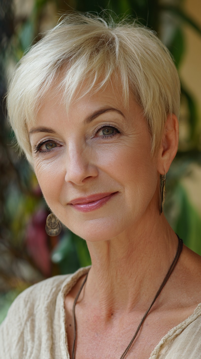 Delicate Blonde Pixie with Wispy Fringe and Tapered Nape