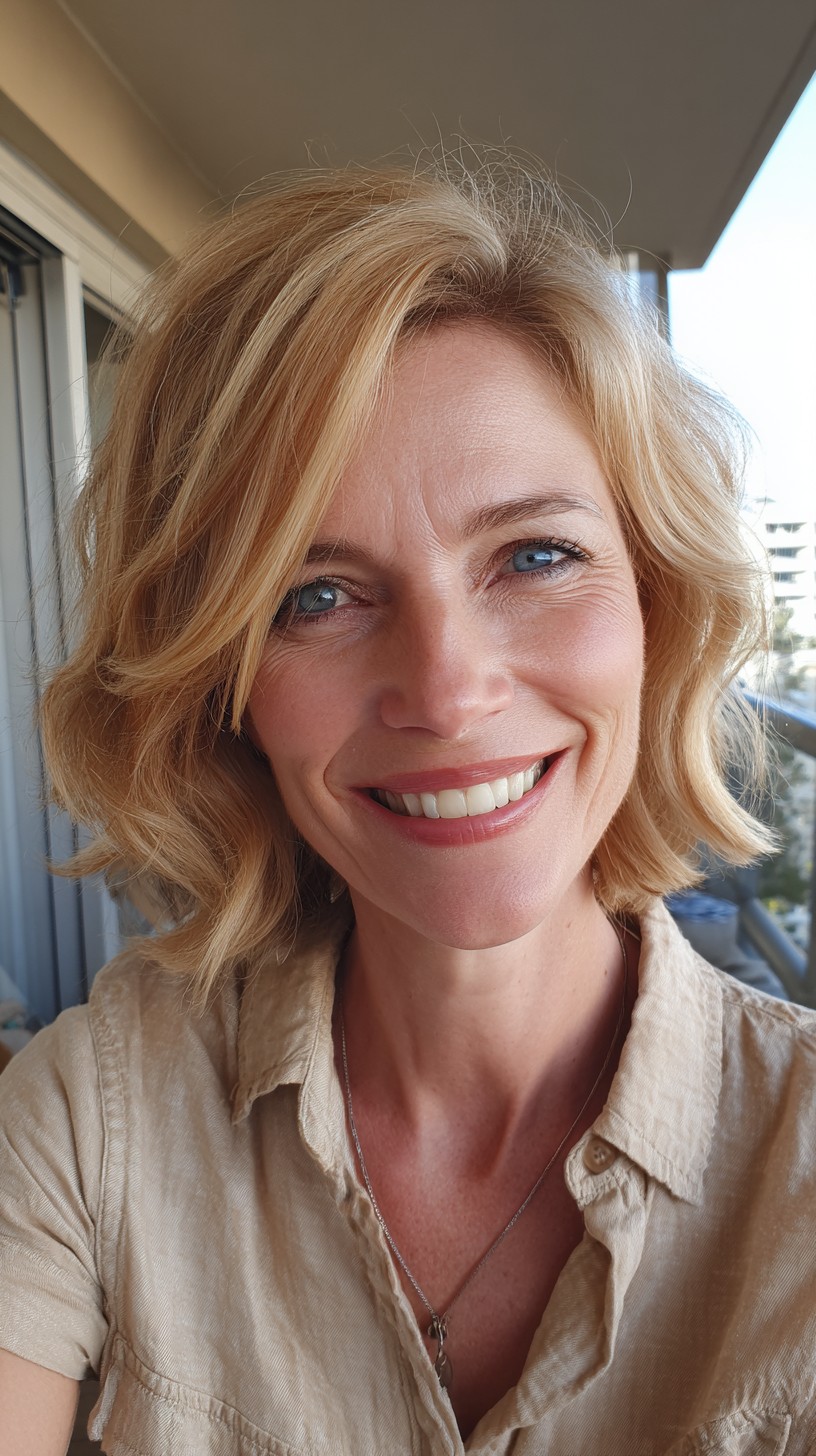 Golden Side-Part Layered Jaw-Skimming Bob
