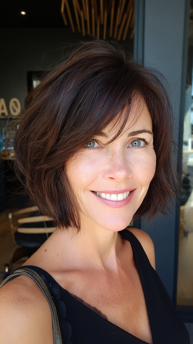 Layered Side-Part Chin-Length Bob with Micro-Fringe
