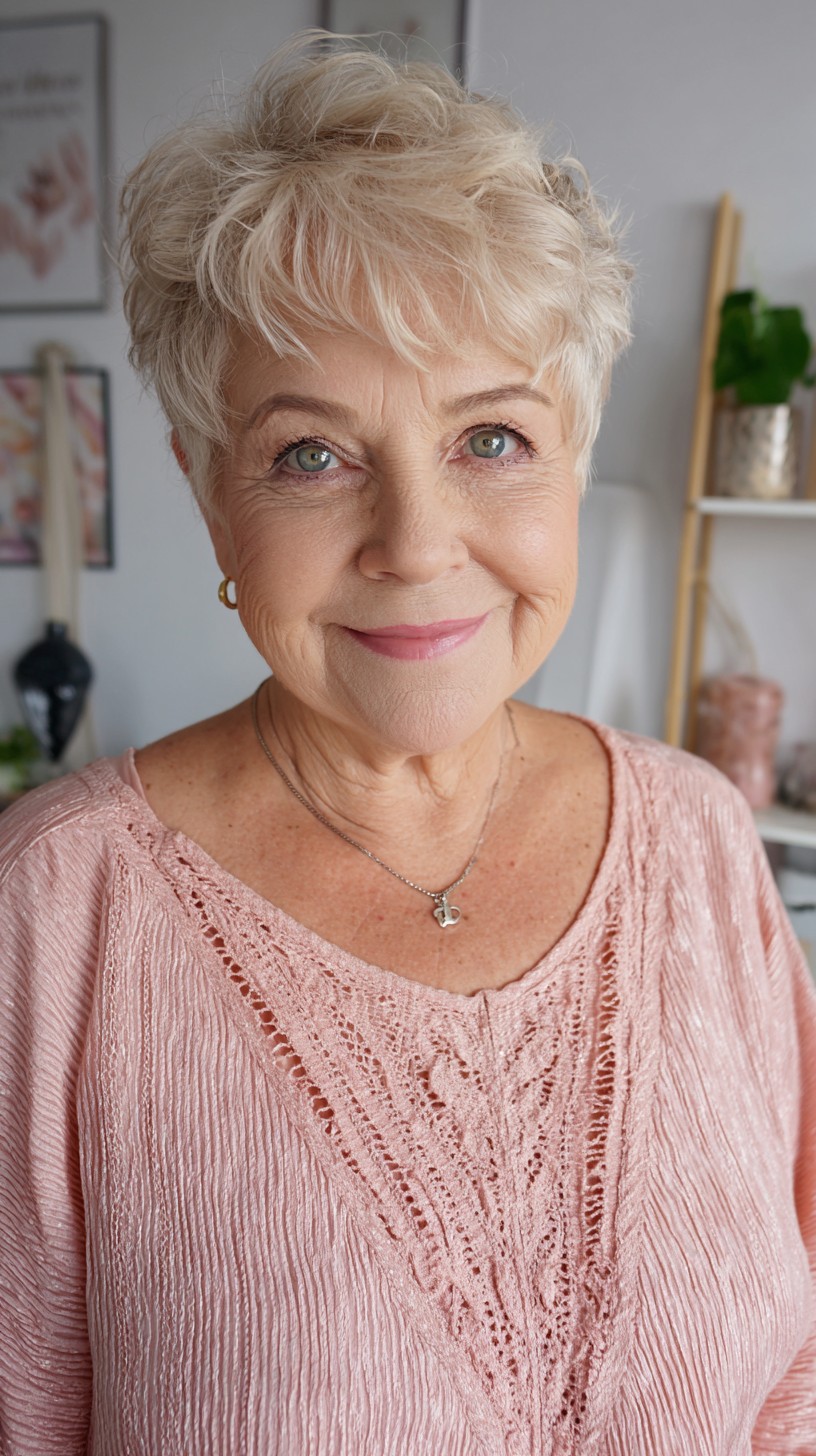 Platinum Pearl Textured Pixie with Lifted Pompadour