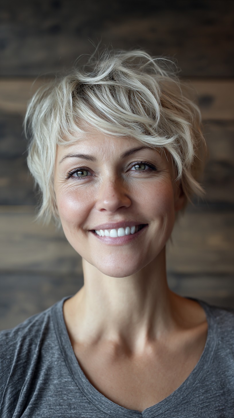 Platinum Piecey Pixie with Crown Lift and Root Shadow