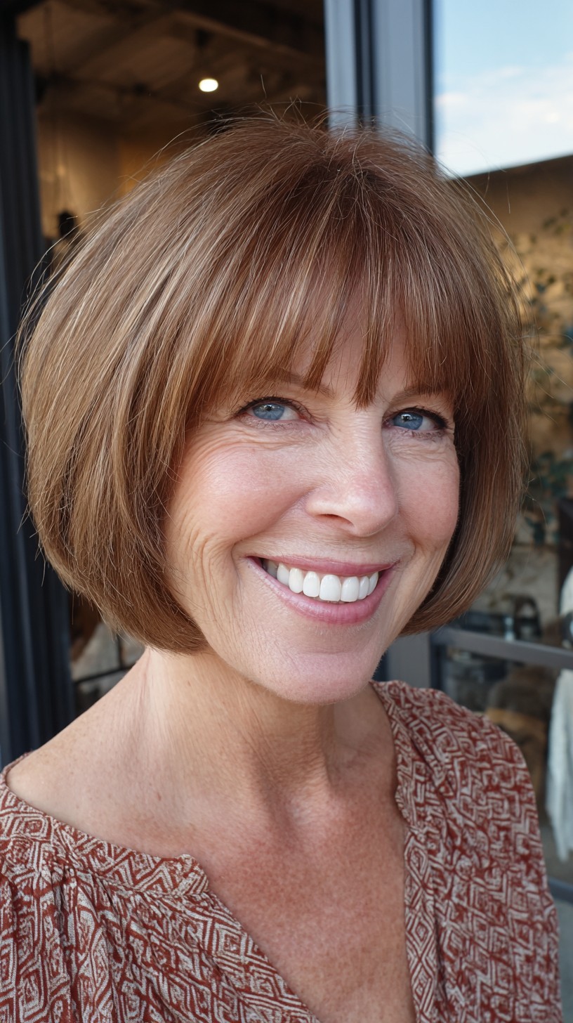 Rounded Chin-Length Bob with Soft Blunt Fringe and Internal Graduation