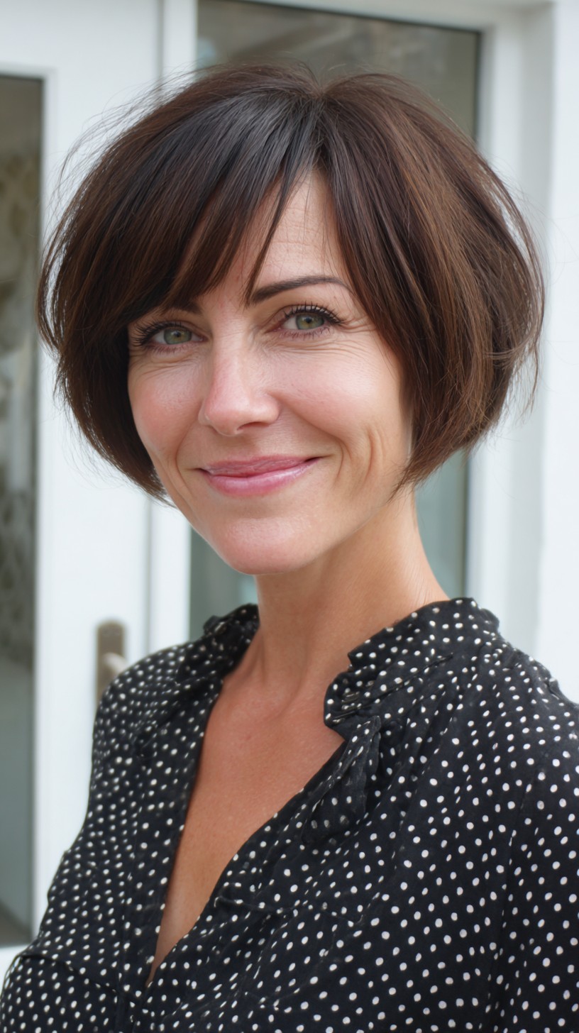 Rounded Chin-Length Stacked Bob with Soft Side Fringe
