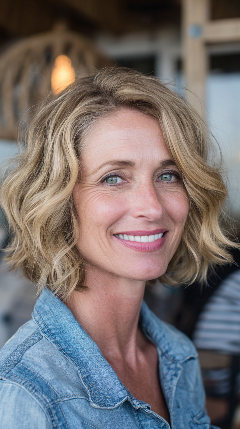 Salon-Textured Side-Part Wavy Chin-Skimming Bob