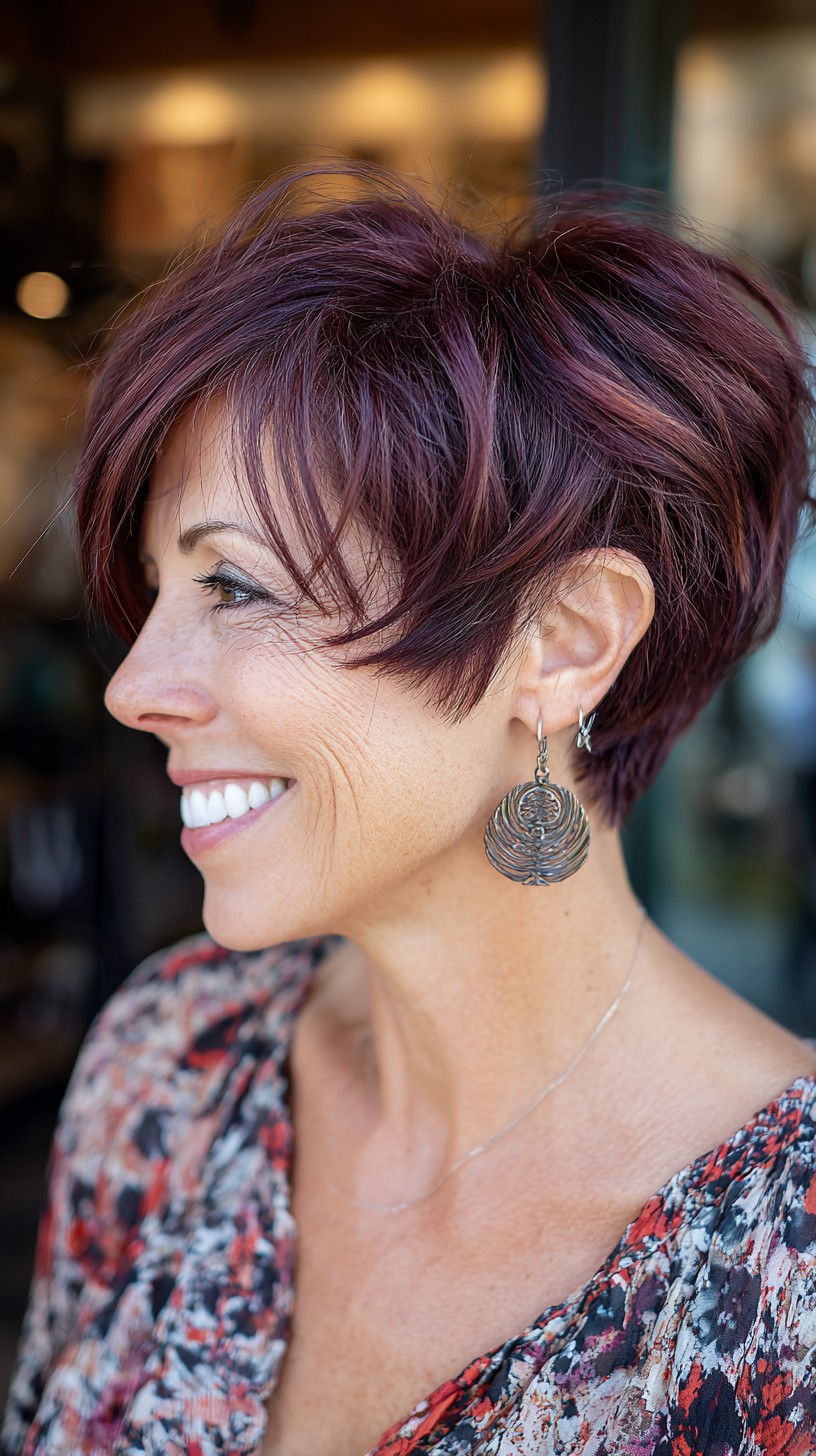 Berry Angled Pixie with Feathered Side Fringe